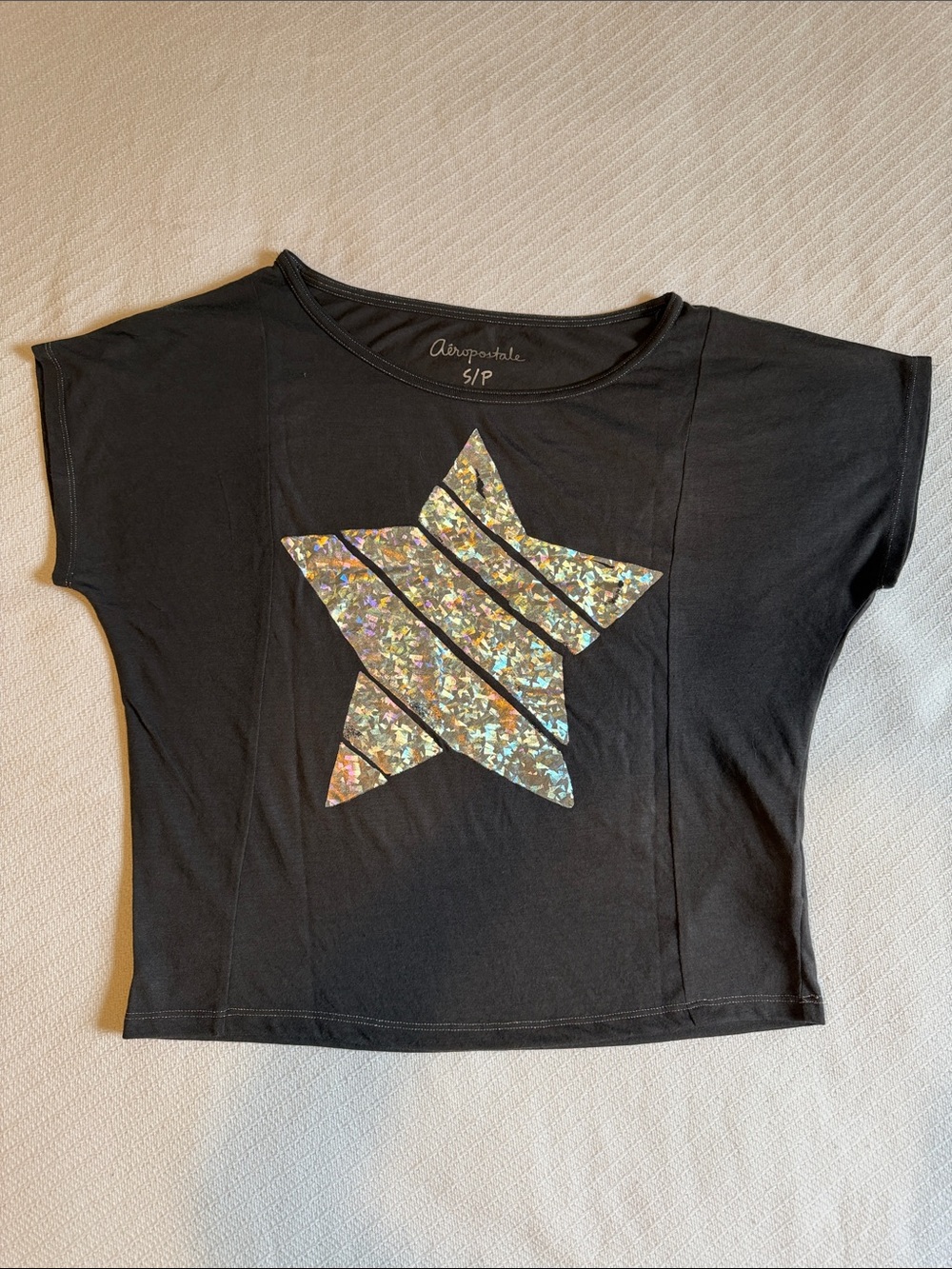 Aeropostale Black Tee with Iridescent Star